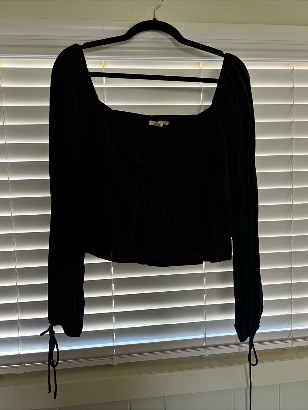 miami Black Long-Sleeve Peasant Top with Sleeve Ties
